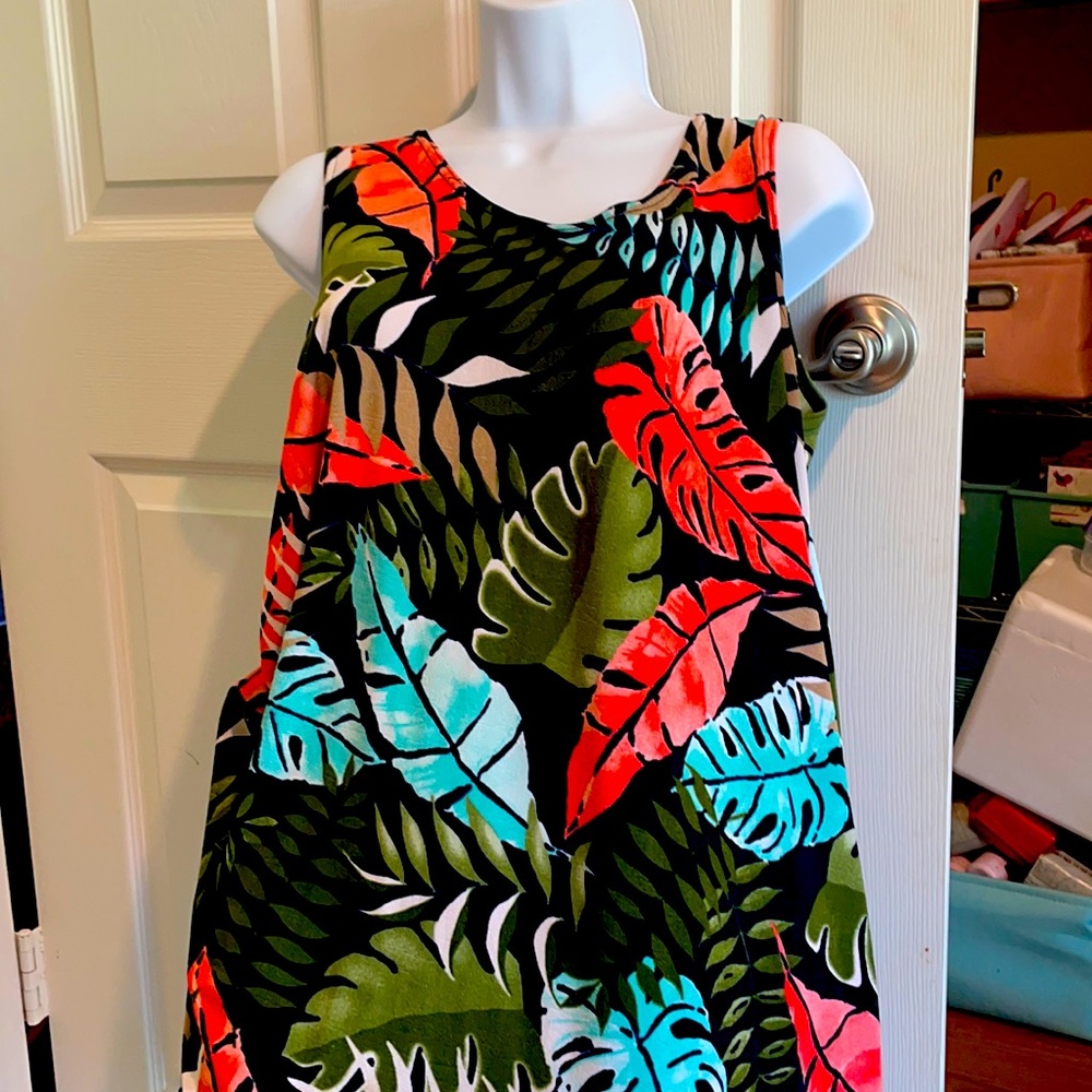 Sundress with tropical colors on black background.